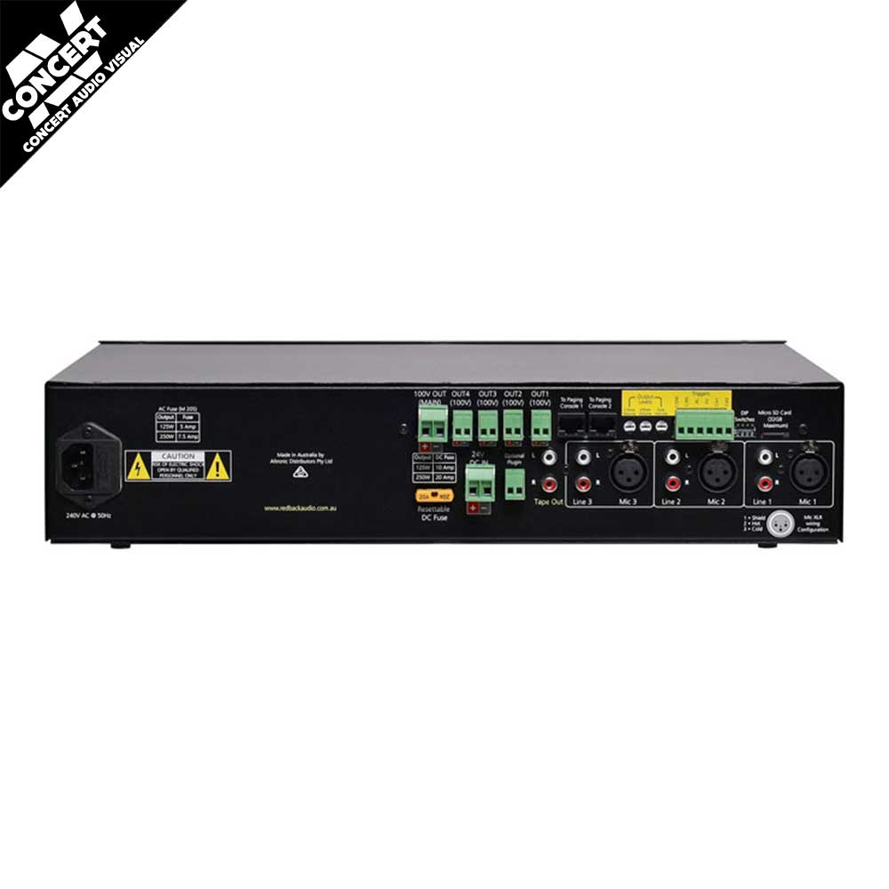REDBACK PA Mixer Amplifier 250W 100V 4 Zone
