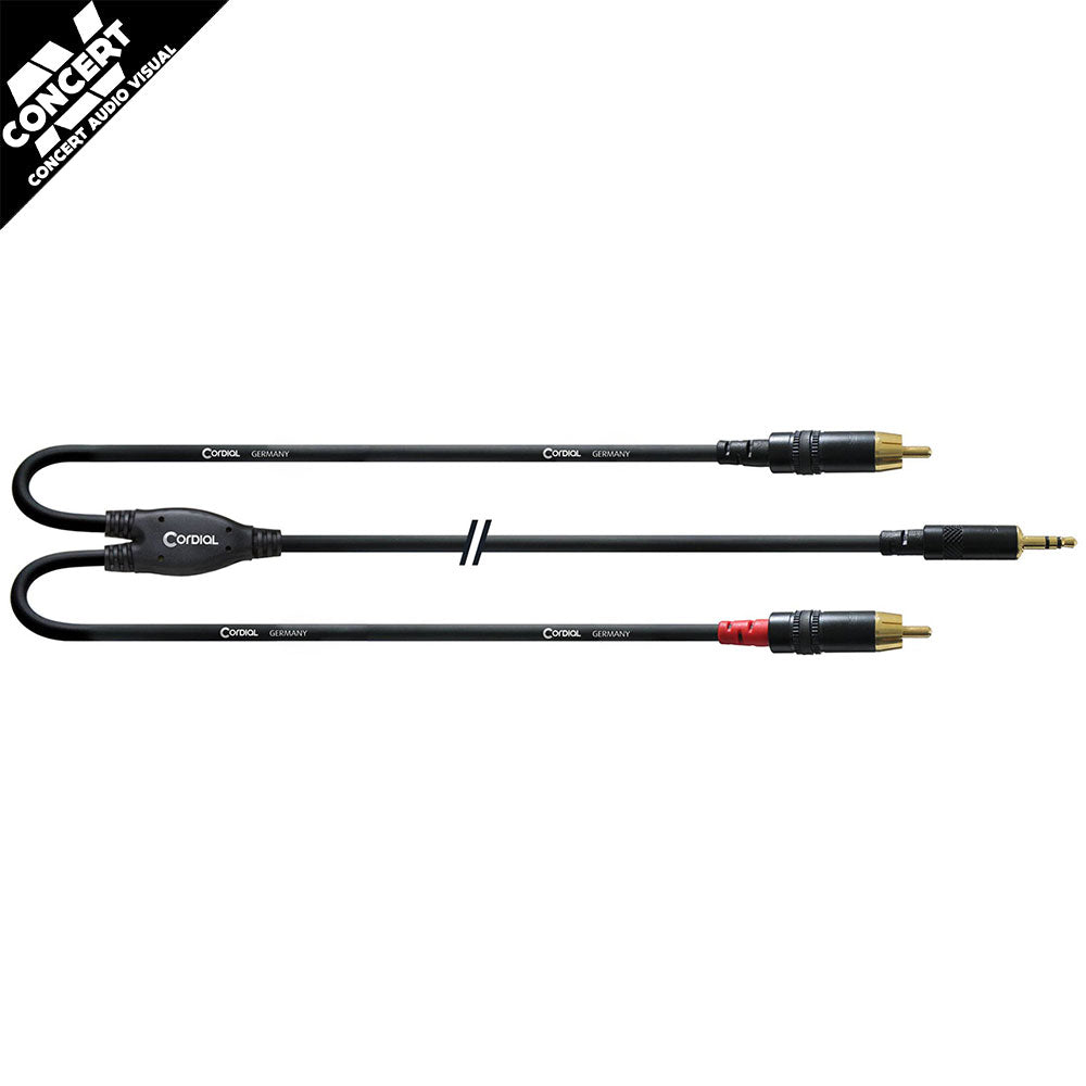 CORDIAL Essentials REAN Plug 3.5mm Stereo Gold to 2x RCA Gold - Long Pigtail Side (3m)