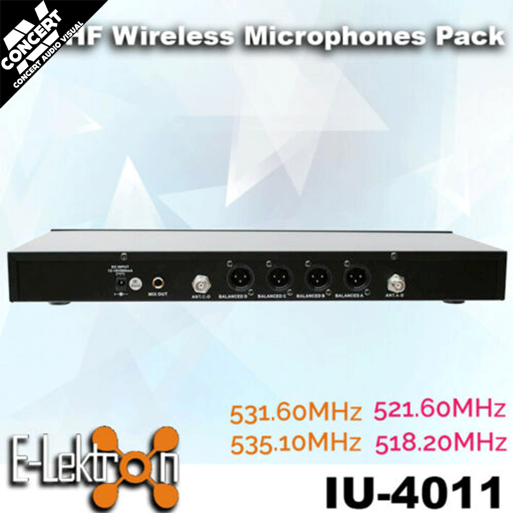 E-LEKTRON IU-4011 Digital UHF 4x Hand Hold Wireless Microphone System Set