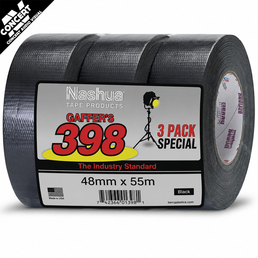 3 - Pack NASHUA 398 Heavy Duty Cloth Gaff Tape 48mm x 55m - Black