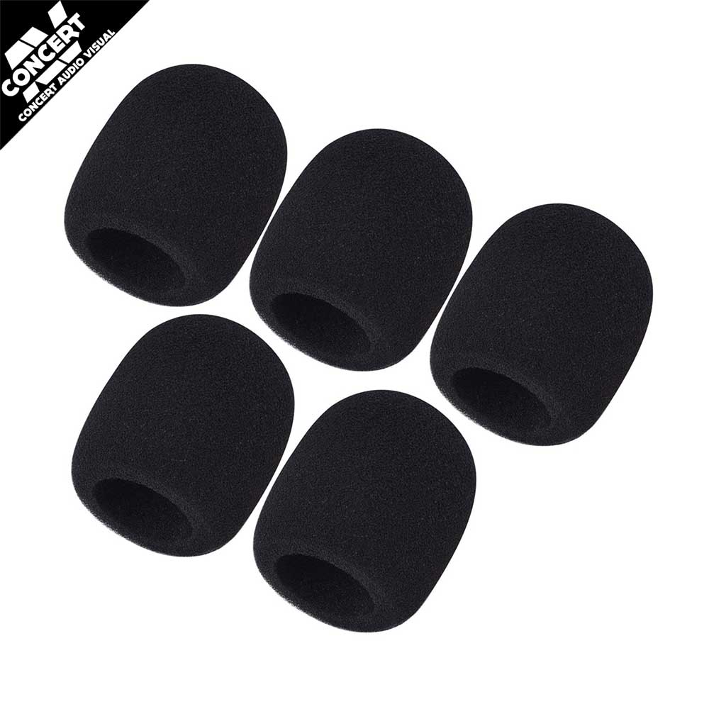 AVE Black Microphone Foam Windshields 5 Pack