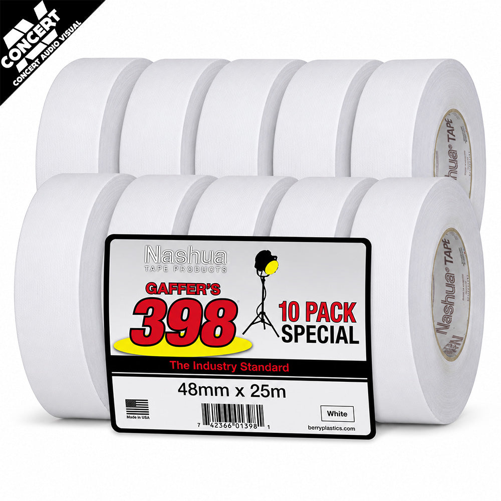 10 PACK - NASHUA 398 Heavy Duty Cloth Gaff Tape 48mm x 25m - White