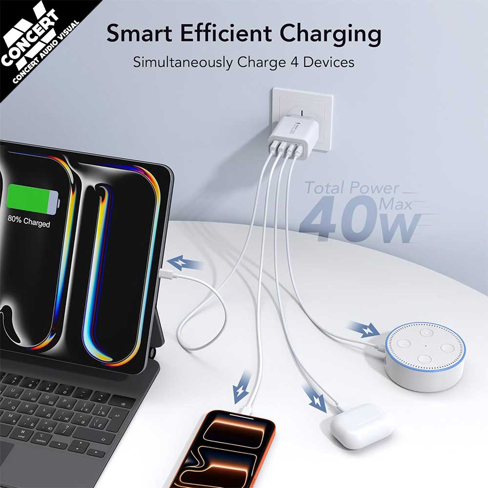 RISUBO -40W USB C Charger, 4-Port USB Wall Charger