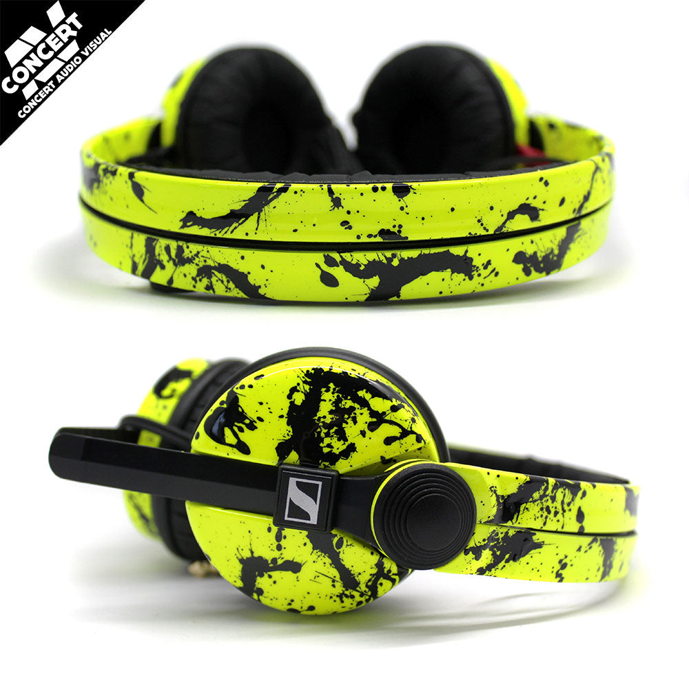 SENNHEISER HD25 Custom Neon UV Yellow + Black Splatter