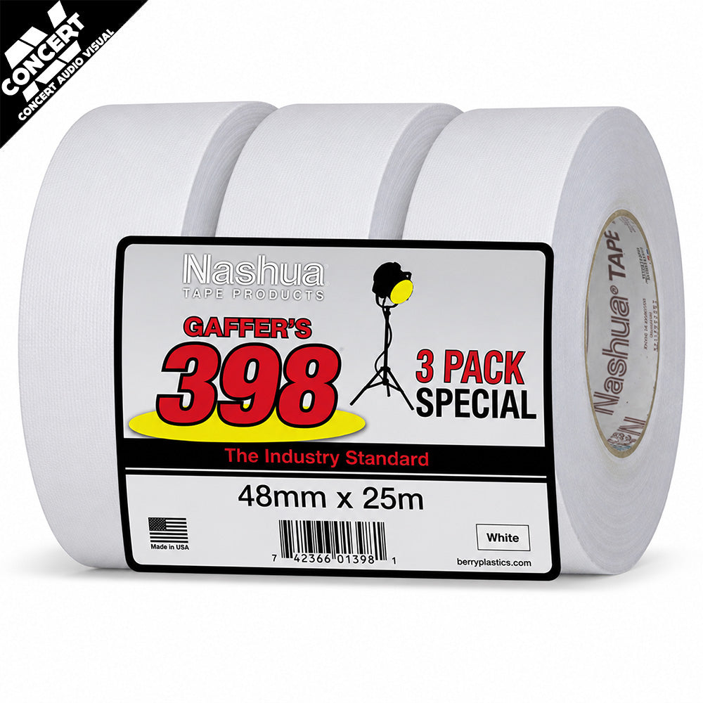 3 PACK - NASHUA 398 Heavy Duty Cloth Gaff Tape 48mm x 25m - White