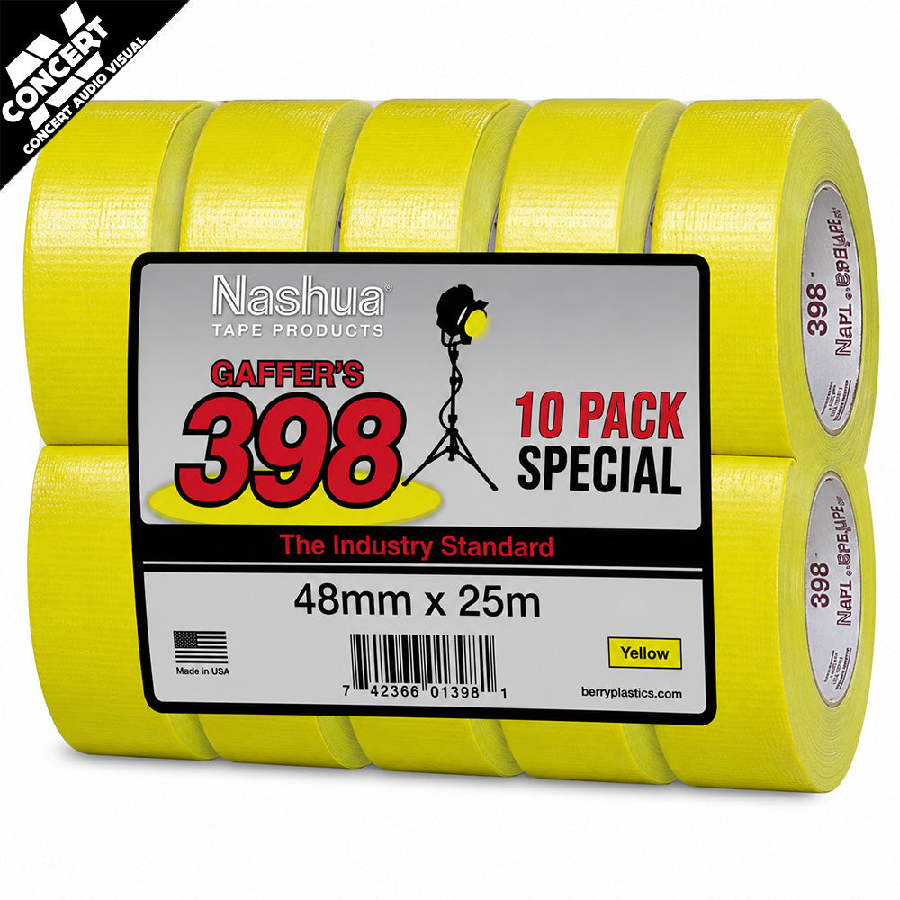10 PACK - NASHUA 398 Heavy Duty Cloth Gaff Tape 48mm x 25m - Yellow