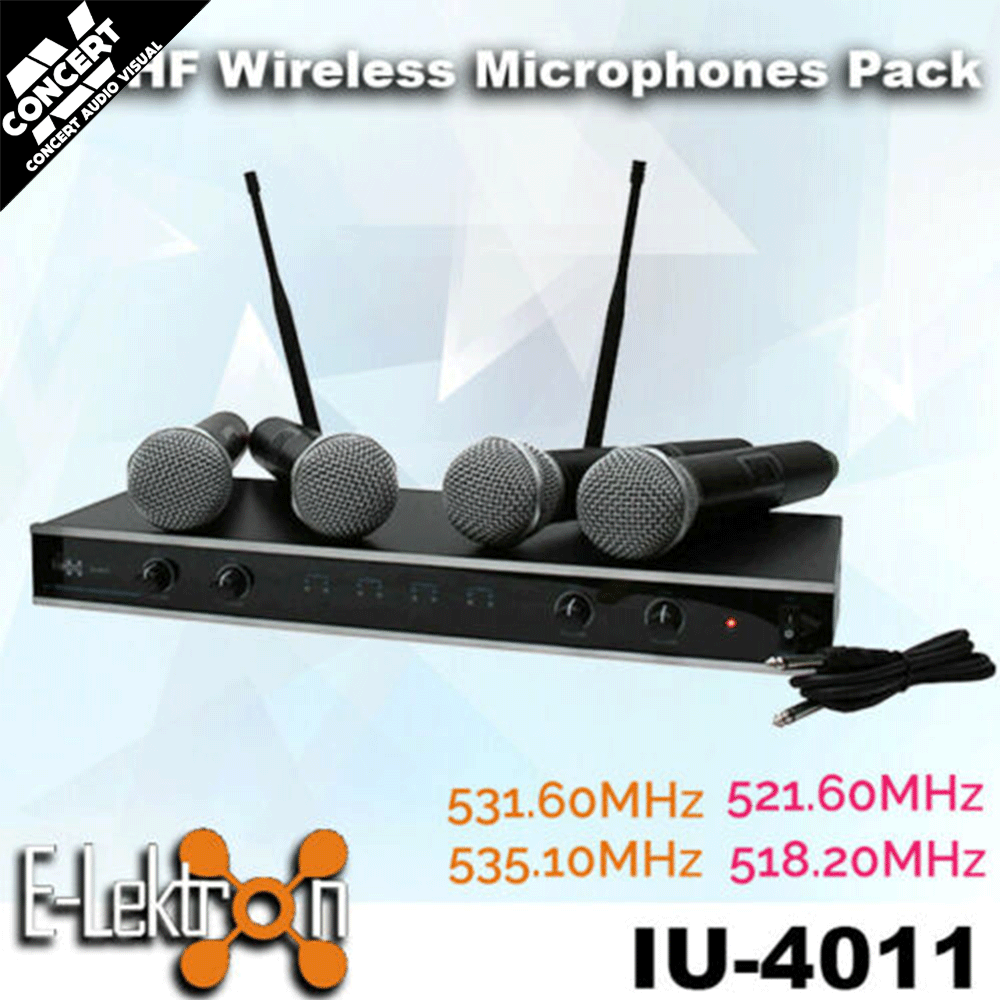 E-LEKTRON IU-4011 Digital UHF 4x Hand Hold Wireless Microphone System Set