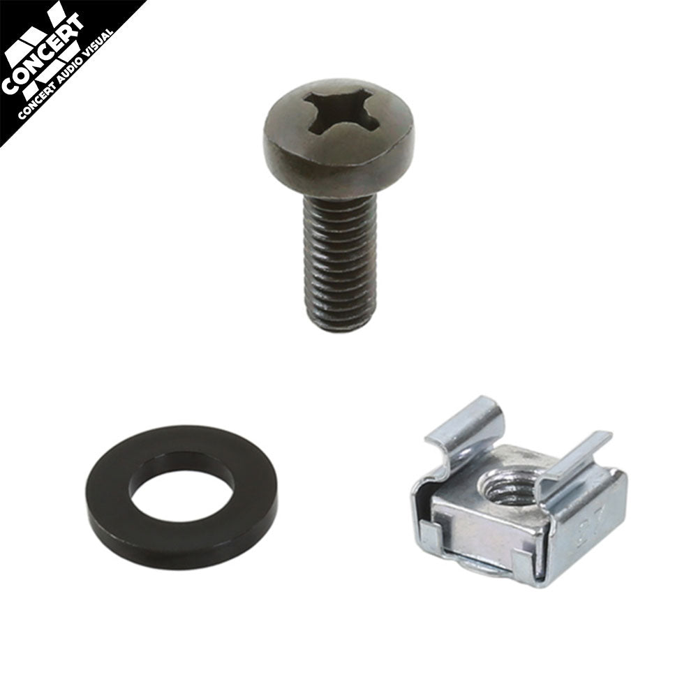 RACK NUT SET - Inc. Screw M6x20mm POZIDRIVE, Flat Washer Black Plastic, Captive Nut